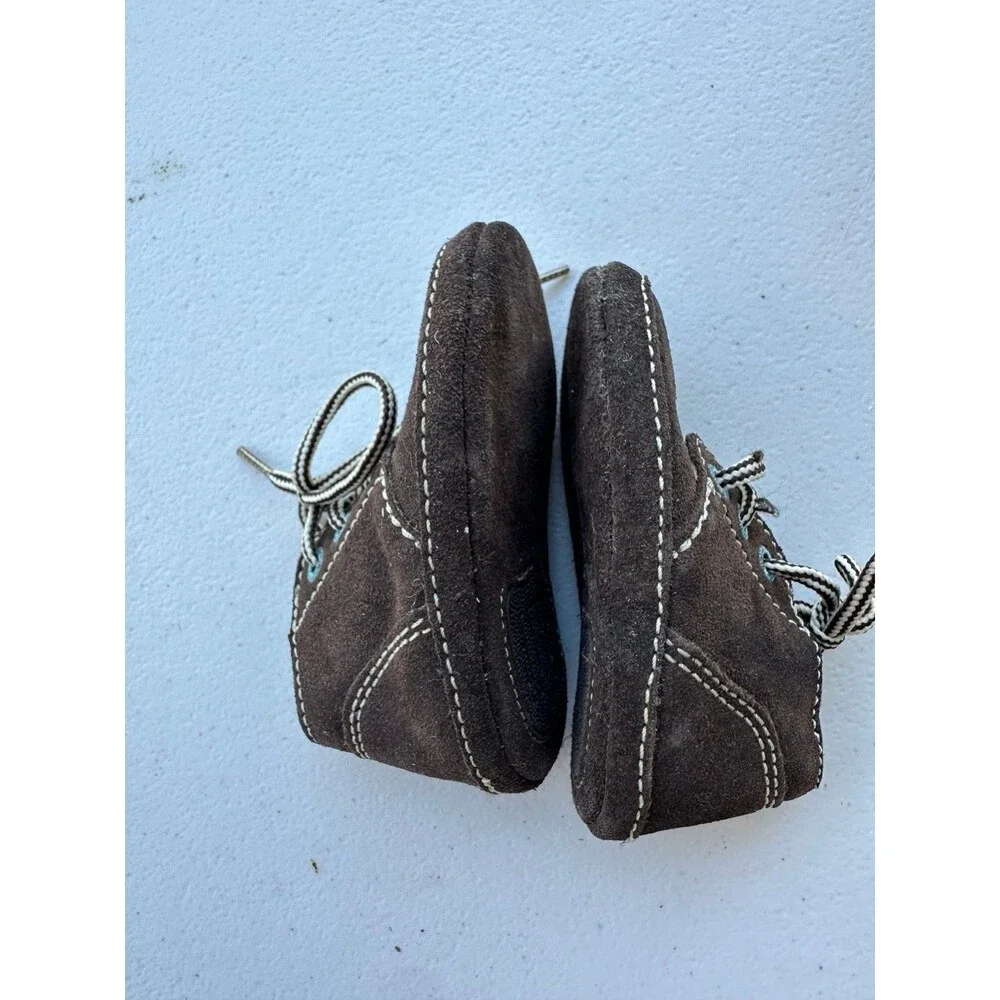 Vintage Baby Gap Crawlers Brown Cow Suede Twill Laces Chukka Ankle Booties 2